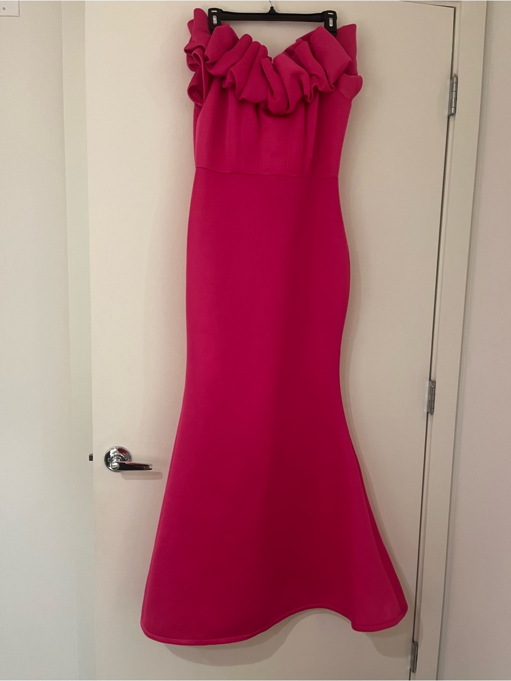 Pink Ruffle Off the Shoulder Mermaid Evening Dress